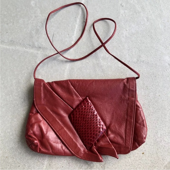 Red Snakeskin Purse Clutch Leather Reptile Bag Cross Body Vintage 70s 80s - Picture 10 of 10